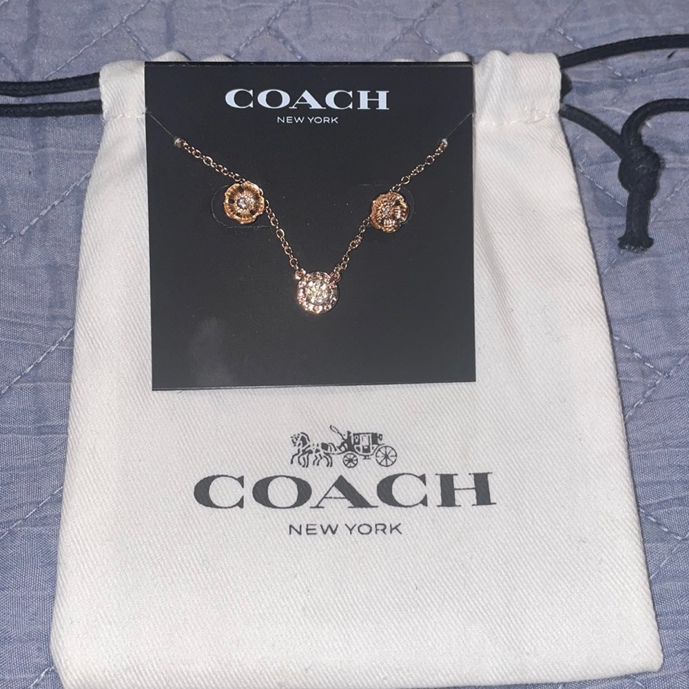 Coach rose gold - plated brass set. Open circle necklace w tea rose set earrings